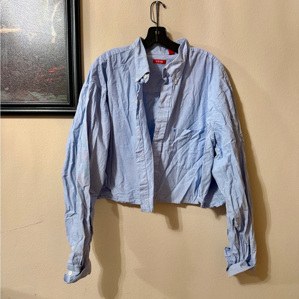 Light Blue Cropped Button-Up Shirt IZOD